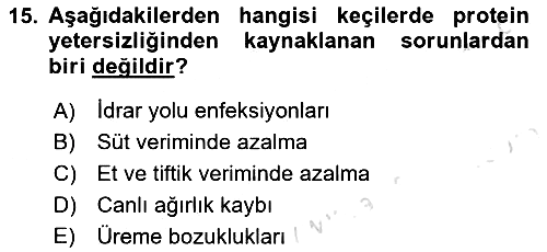 Hayvan Besleme 2021-2022 Yaz Okulu Sınavı - 15. soru