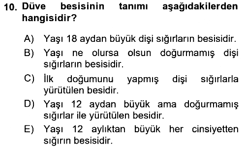 Hayvan Yetiştirme 2016-2017 3 Ders Sınavı - 10. soru