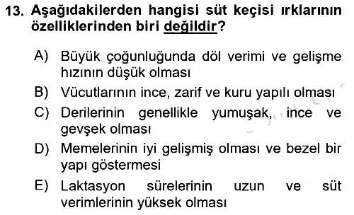 Hayvan Yetiştirme 2018-2019 3 Ders Sınavı - 13. soru