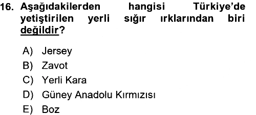 Hayvan Yetiştirme 2015-2016 Ara Sınav - 16. soru