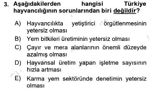 Hayvan Yetiştirme 2016-2017 Ara Sınav - 3. soru
