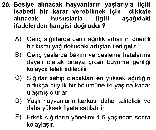 Hayvan Yetiştirme 2021-2022 Ara Sınav - 20. soru