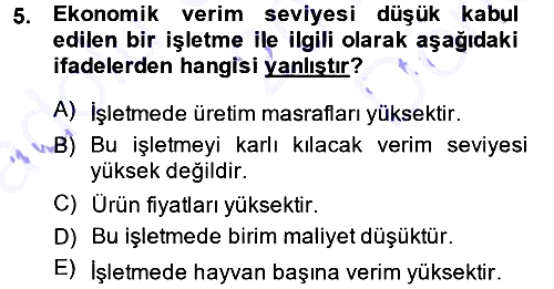 Hayvan Yetiştirme 2013-2014 Dönem Sonu Sınavı - 5. soru
