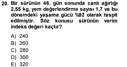 Hayvan Yetiştirme 2013-2014 Dönem Sonu Sınavı - 20. soru
