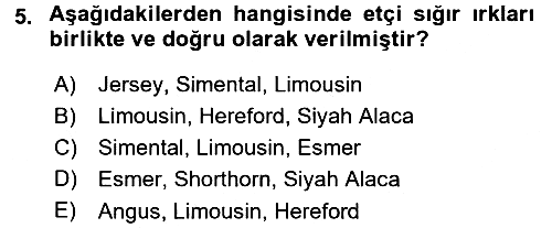 Hayvan Yetiştirme 2015-2016 Dönem Sonu Sınavı - 5. soru