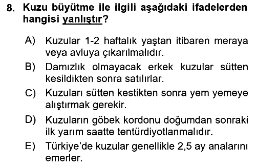 Hayvan Yetiştirme 2018-2019 Dönem Sonu Sınavı - 8. soru
