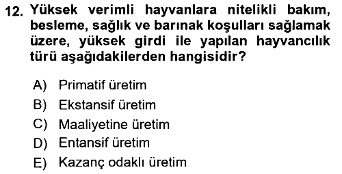Hayvan Yetiştirme 2021-2022 Dönem Sonu Sınavı - 12. soru