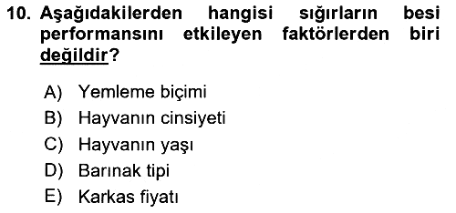 Hayvan Yetiştirme 2025-2026 Dönem Sonu Sınavı - 10. soru