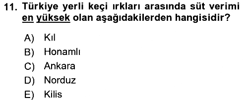 Hayvan Yetiştirme 2015-2016 Tek Ders Sınavı - 11. soru