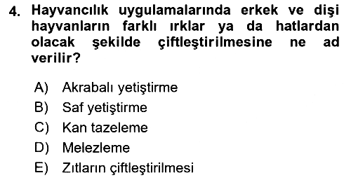 Hayvan Yetiştirme 2021-2022 Yaz Okulu Sınavı - 4. soru