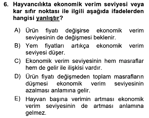 Hayvan Yetiştirme 2023-2024 Yaz Okulu Sınavı - 6. soru