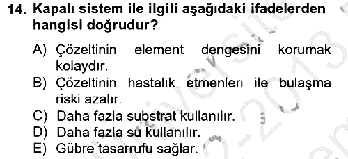 Örtü Altı Üretim Sistemleri 2012-2013 Dönem Sonu Sınavı - 14. soru