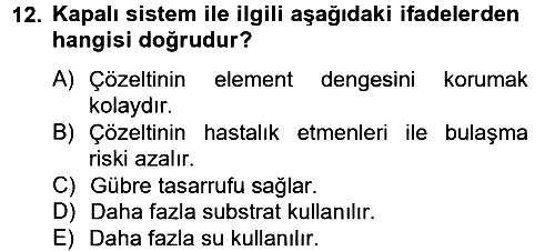 Örtü Altı Üretim Sistemleri 2014-2015 Tek Ders Sınavı - 12. soru