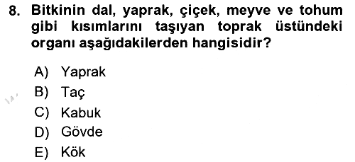 Peyzaj Çevre ve Tarım 2018-2019 3 Ders Sınavı - 8. soru