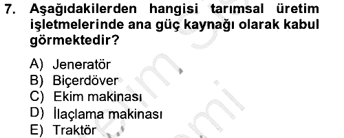 Tarım Alet ve Makinaları 2012-2013 Ara Sınav - 7. soru