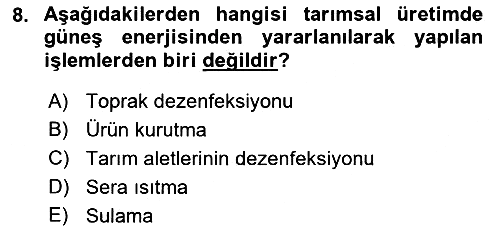 Tarım Alet ve Makinaları 2018-2019 Ara Sınav - 8. soru