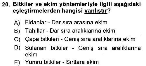Tarım Alet ve Makinaları 2018-2019 Ara Sınav - 20. soru
