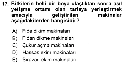 Tarım Alet ve Makinaları 2021-2022 Ara Sınav - 17. soru
