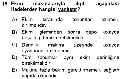 Tarım Alet ve Makinaları 2021-2022 Ara Sınav - 18. soru