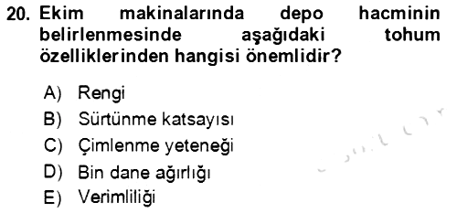 Tarım Alet ve Makinaları 2021-2022 Ara Sınav - 20. soru