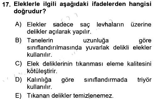 Tarım Alet ve Makinaları 2016-2017 Dönem Sonu Sınavı - 17. soru