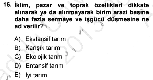 Tarım Ekonomisi 2013-2014 Ara Sınav - 16. soru