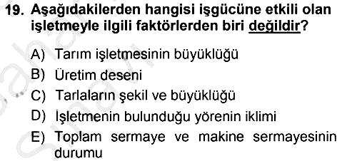 Tarım Ekonomisi 2013-2014 Ara Sınav - 19. soru