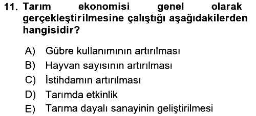 Tarım Ekonomisi 2016-2017 Ara Sınav - 11. soru