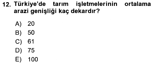 Tarım Ekonomisi 2016-2017 Ara Sınav - 12. soru