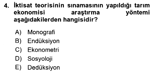 Tarım Ekonomisi 2021-2022 Ara Sınav - 4. soru