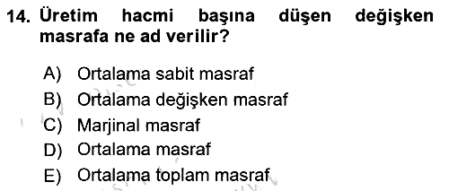 Tarım Ekonomisi 2021-2022 Ara Sınav - 14. soru