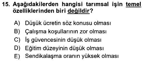 Tarım Ekonomisi 2024-2025 Ara Sınav - 15. soru