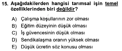 Tarım Ekonomisi 2025-2026 Ara Sınav - 15. soru
