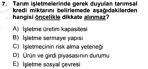 Tarım Ekonomisi 2012-2013 Dönem Sonu Sınavı - 7. soru