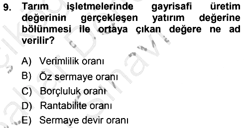Tarım Ekonomisi 2013-2014 Dönem Sonu Sınavı - 9. soru