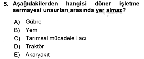 Tarım Ekonomisi 2015-2016 Dönem Sonu Sınavı - 5. soru