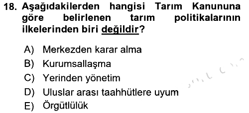 Tarım Ekonomisi 2015-2016 Dönem Sonu Sınavı - 18. soru