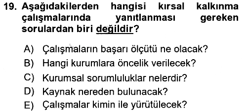 Tarım Ekonomisi 2015-2016 Dönem Sonu Sınavı - 19. soru