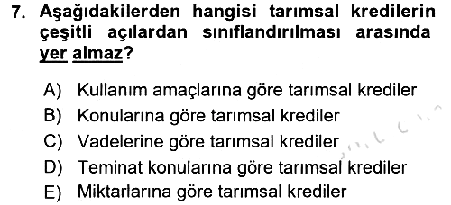Tarım Ekonomisi 2016-2017 Dönem Sonu Sınavı - 7. soru
