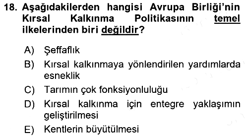 Tarım Ekonomisi 2018-2019 Dönem Sonu Sınavı - 18. soru