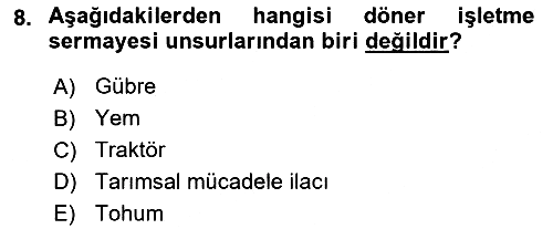 Tarım Ekonomisi 2021-2022 Dönem Sonu Sınavı - 8. soru