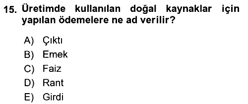 Tarım Ekonomisi 2021-2022 Dönem Sonu Sınavı - 15. soru