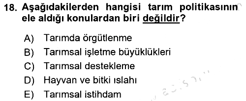 Tarım Ekonomisi 2023-2024 Dönem Sonu Sınavı - 18. soru