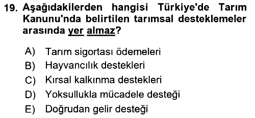 Tarım Ekonomisi 2024-2025 Dönem Sonu Sınavı - 19. soru