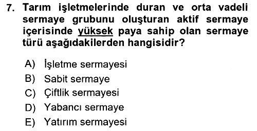 Tarım Ekonomisi 2025-2026 Dönem Sonu Sınavı - 7. soru