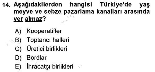 Tarım Ekonomisi 2020-2021 Yaz Okulu Sınavı - 14. soru