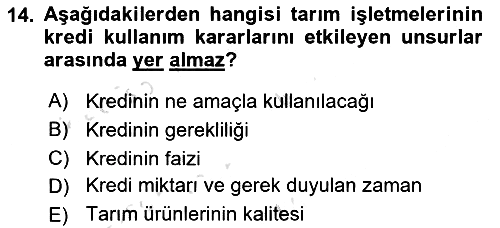 Tarım Ekonomisi 2021-2022 Yaz Okulu Sınavı - 14. soru