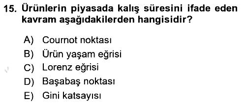 Tarım Ekonomisi 2021-2022 Yaz Okulu Sınavı - 15. soru