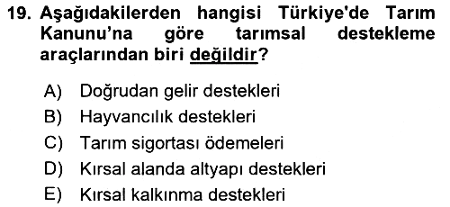 Tarım Ekonomisi 2024-2025 Yaz Okulu Sınavı - 19. soru