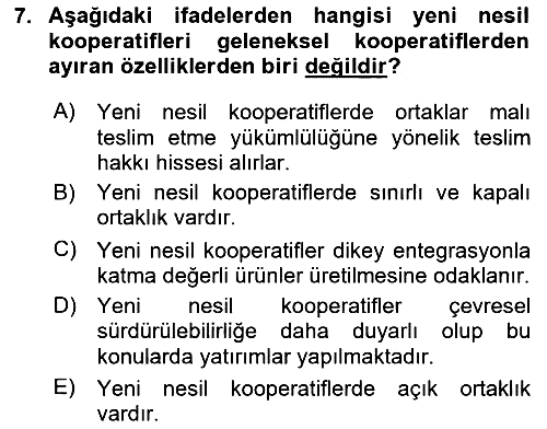 Tarımsal Pazarlama 2024-2025 Dönem Sonu Sınavı - 7. soru